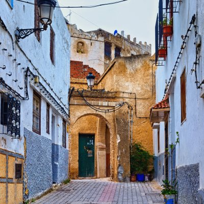 View of the typical old residential streets of Tetouan (Northern Morocco) in historical center of the city.